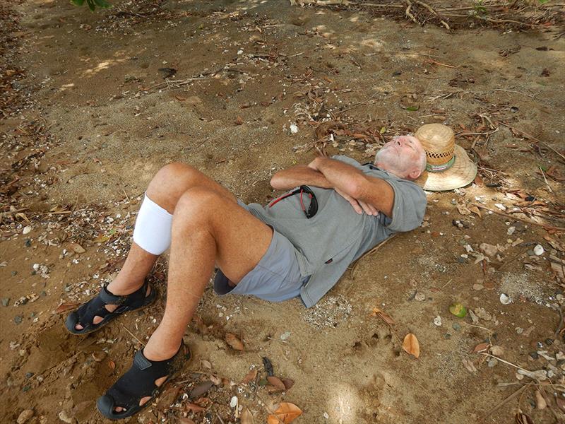 This place is so relaxing Andrew fell asleep on the beach - photo © Andrew and Clare Payne / Freedom and Adventure