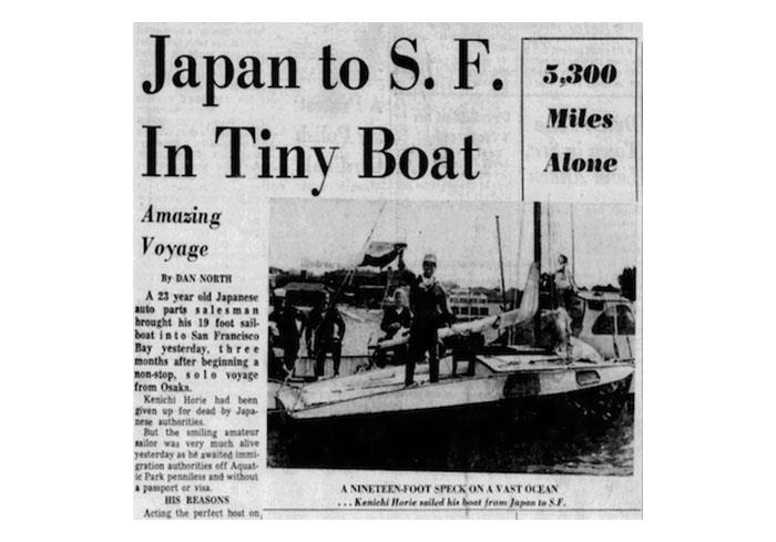 Kenichi Hori made the front page of the August 12, 1962 edition of the San Francisco Examiner at age 23 when he sailed from Japan to San Francisco - photo © Photo supplied