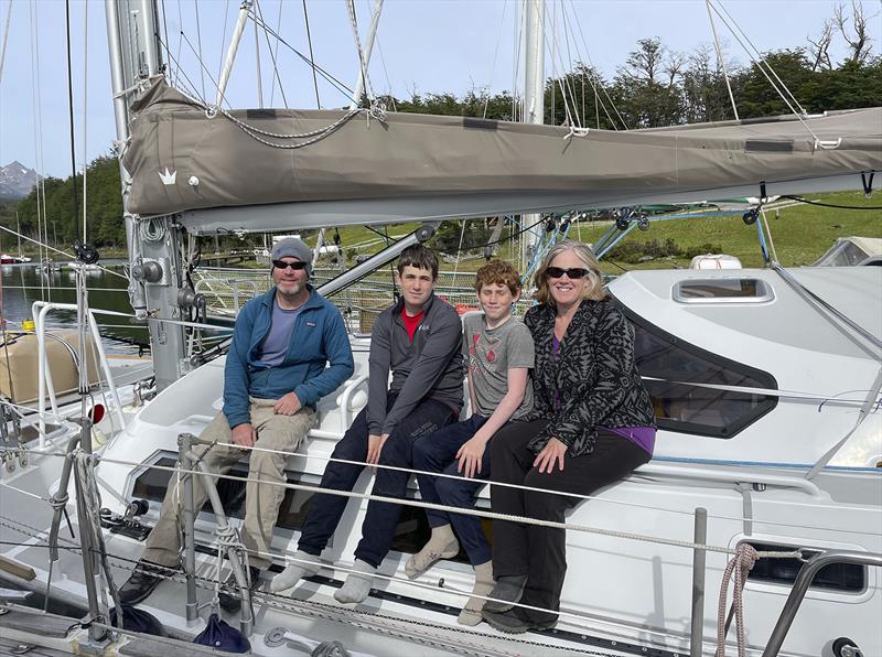 Puerto  Williams, Chile. Ready to depart for their 2nd trip to Antarctica: Jon, Ronan, Daxton and Megan (left to right) aboard SV Zephyros. January 2022 - photo © SV Zephyros