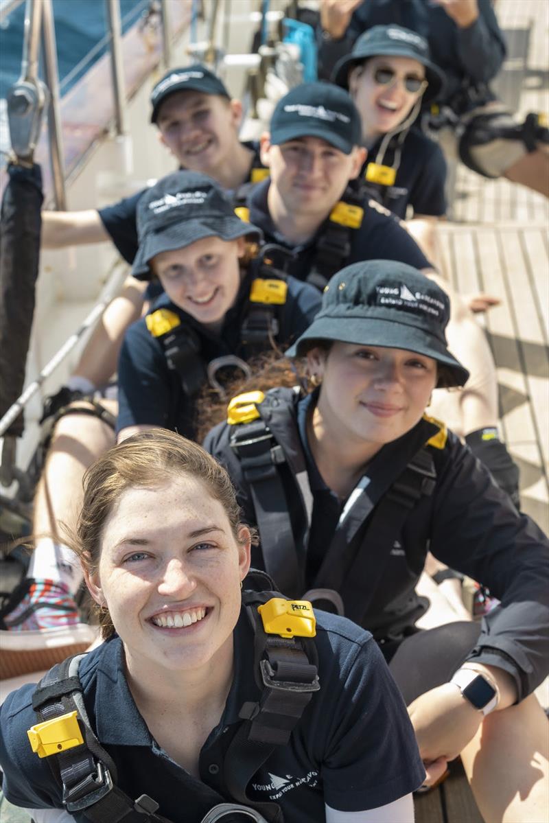 Youth crew members onboard Sail Training Ship Young Endeavour during its voyage Sydney Harbour day sail photo copyright Young Endeavour taken at  and featuring the Cruising Yacht class