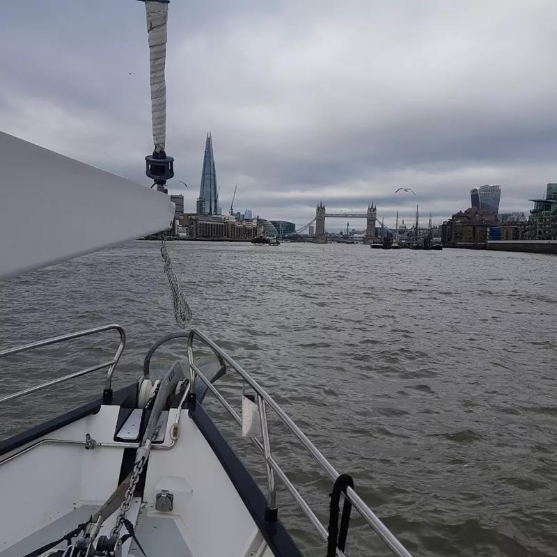 The Reverend Bob Shepton sails up the Thames River photo copyright Rev Bob Shepton taken at  and featuring the Cruising Yacht class