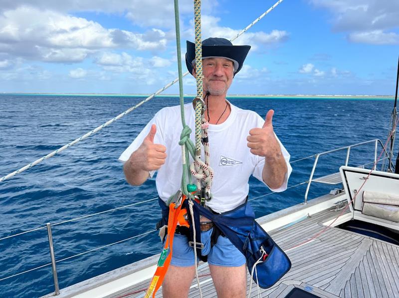 Skip going up the mast photo copyright Simon Phillips taken at Ocean Cruising Club and featuring the Cruising Yacht class