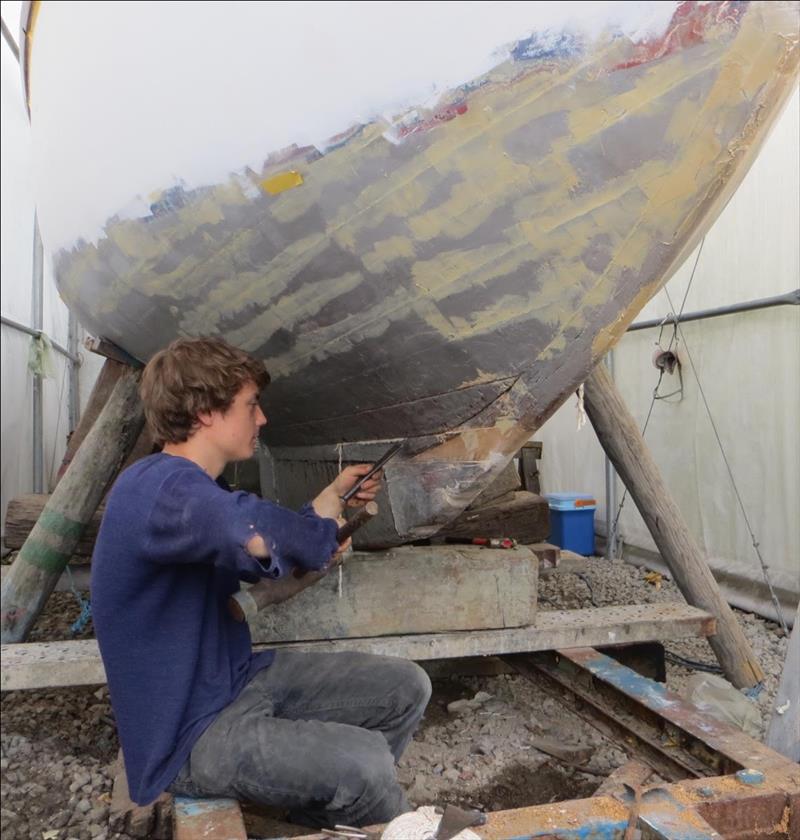 Max works on his first boat, Flying Cloud photo copyright Max Campbell taken at Cruising Club of America and featuring the Cruising Yacht class