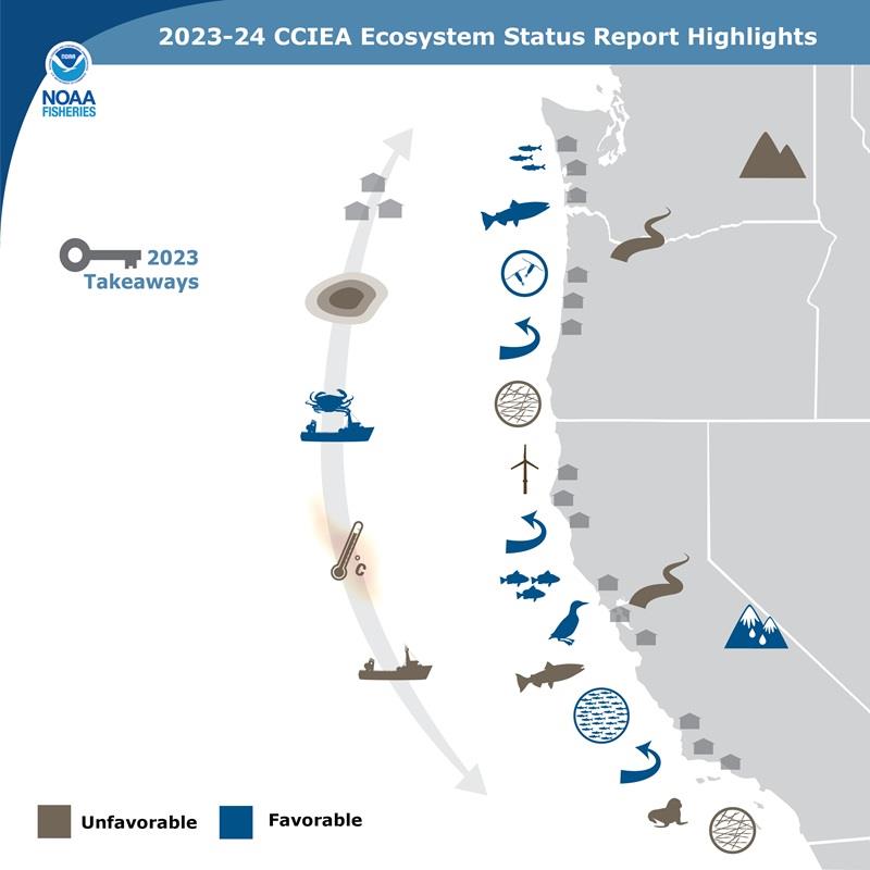 Highlights of the 2023 Ecosystem Status Report indicating major trends and takeaways - photo © Su Kim, NOAA