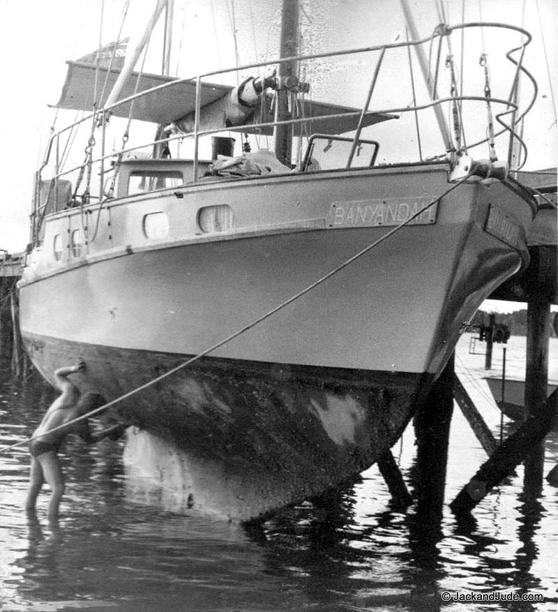 Brunei, North Borneo 1979 – We're resting against the naval jetty before our South China Sea Expedition (with their permission, of course) - photo © Jack and Jude