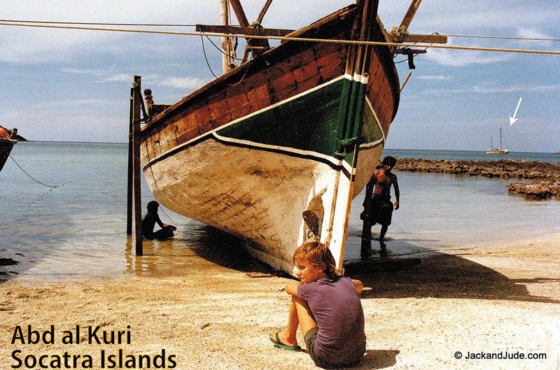 Banyandah, arrow right, had already scraped off a carpet of gooseneck barnacles when three Somalian shark fishermen arrived - photo © Jack and Jude