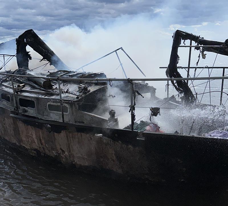 The fire took a couple of hours to extinguish photo copyright Marine Rescue NSW taken at  and featuring the Cruising Yacht class