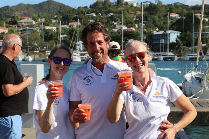 Crew of Yanula Blue enjoying the welcome Rum Punch Port Louis Marina - photo © Viking Explorers Rally