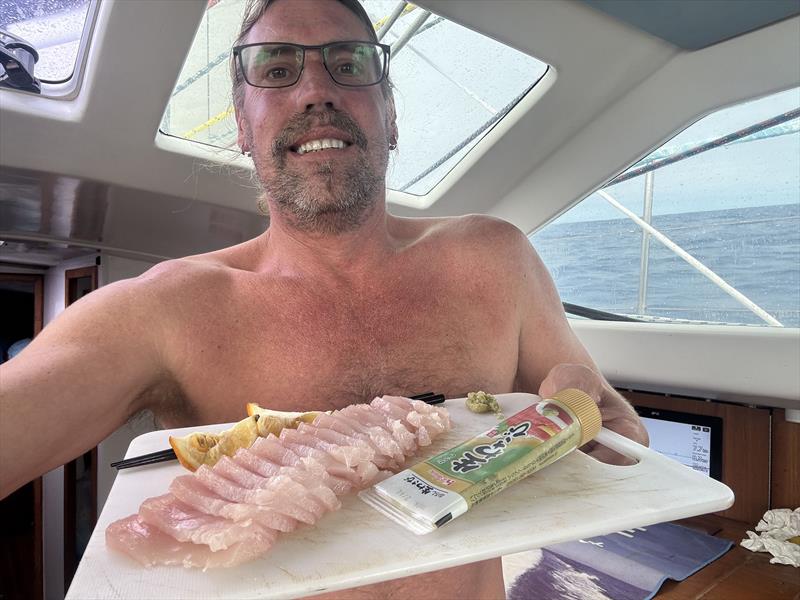 An albacore sashimi tray for the cockpit - Blue Moon II circumnavigation photo copyright Tristan Gourlay taken at Tamar Yacht Club and featuring the Cruising Yacht class