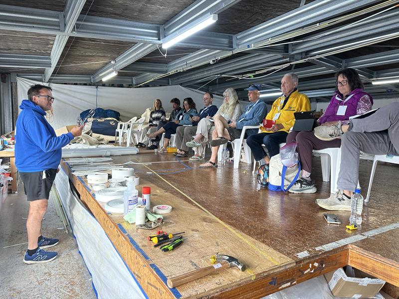 Island Cruising Pacific Rally Sets Sail - Roger from North Sails demonstrates how to repair sails at sea photo copyright Island Cruising NZ taken at  and featuring the Cruising Yacht class
