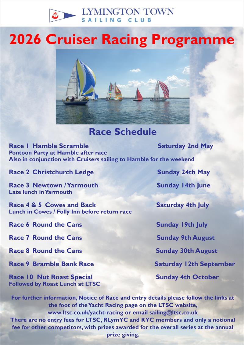 2026 Cruiser Racing Programme photo copyright LTSC taken at Lymington Town Sailing Club and featuring the Cruising Yacht class