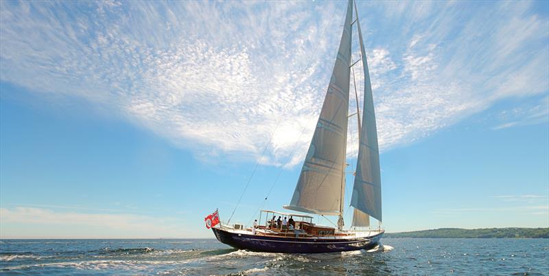 Powered by a mainsail with full-length battens, Ouzel undergoes sea trials photo copyright Russell Kaye taken at  and featuring the Cruising Yacht class