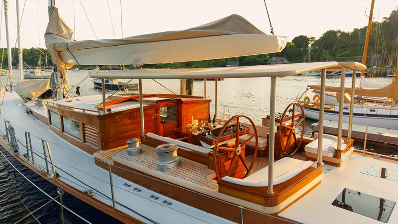Ouzel, 95ft superyacht - Ouzel lies alongside the dock at Rockport Marine in Rockport, Maine photo copyright Russell Kaye taken at  and featuring the Cruising Yacht class
