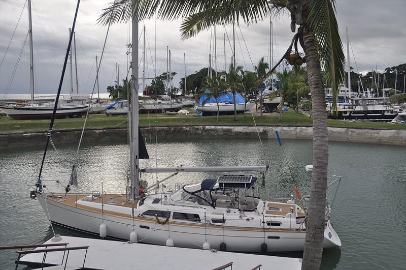 SV RedSky launching in Fiji after cyclone repairs photo copyright Leanne Hembrow taken at  and featuring the Cruising Yacht class