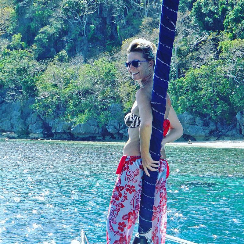 Leanne on the bow of SV RedSky photo copyright Leanne Hembrow taken at  and featuring the Cruising Yacht class