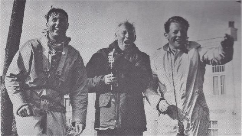 After winning the IYRU Trials, a jubilant Ian Proctor is flanked by Cliff Norbury (l) and John Oakeley (r).  Cliff Norbury would go on to win the World Championships twice photo copyright Proctor and Norbury Families taken at  and featuring the Classic & Vintage Dinghy class