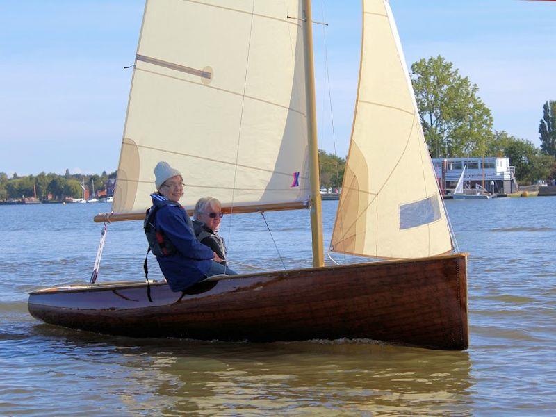 Gillian Westell, proudly out afloat in her father's International 14 'Nimbus' photo copyright Keith Callaghan taken at Waveney & Oulton Broad Yacht Club and featuring the Classic & Vintage Dinghy class