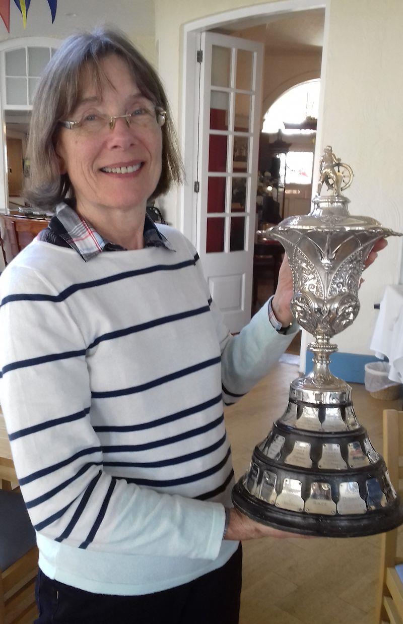 During a visit to the Royal Norfolk & Suffolk YC, Gillian Westall was handed one of the trophies that International 14 'Nimbus' had won back in the mid-1930s - photo © David Henshall