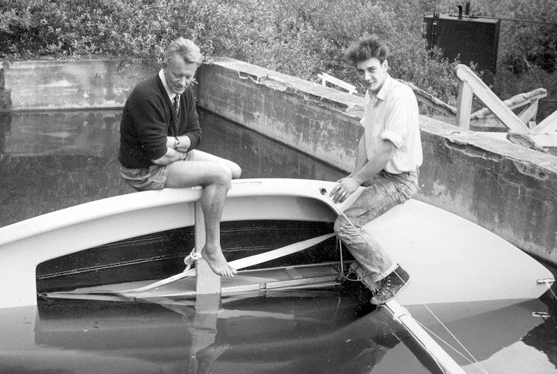 The first Fairey Marine GRP Firefly being given a buoyancy test in the old 'instrument pond' at Hamble - photo © Fairey Marine