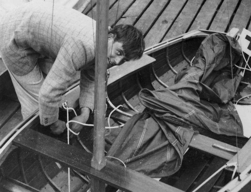 A young Charles Currey working on a 10ft dinghy of his own design - photo © Currey Family