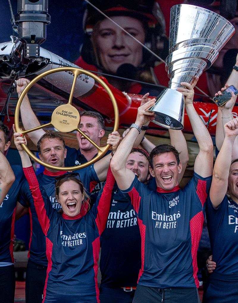 Dylan Fletcher with the SailGP Season 5 Trophy - photo © Andrew Baker for SailGP
