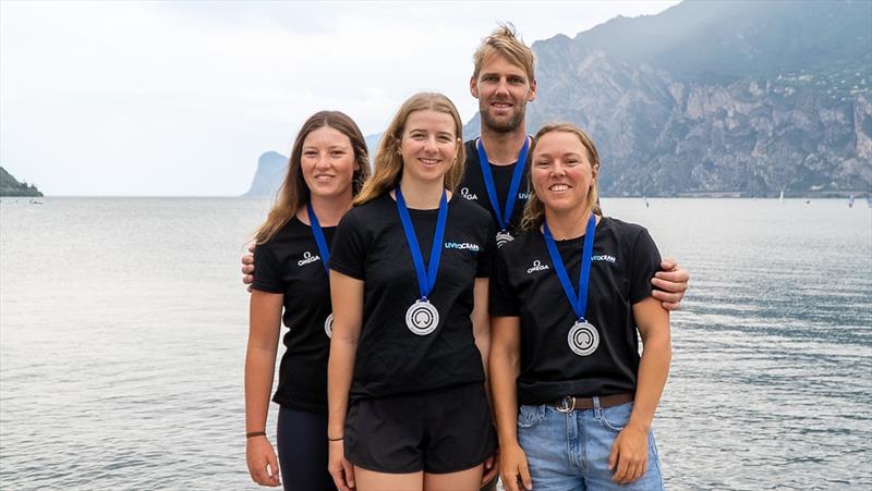 From left Serena Woodall, Helena Sanderson, Jason Saunders and Liv Mackay.Live Ocean Racing - Foiling Week, Lake Garda, Italy, July 2022 photo copyright Dani Devine taken at Vela Club Campione del Garda and featuring the  class