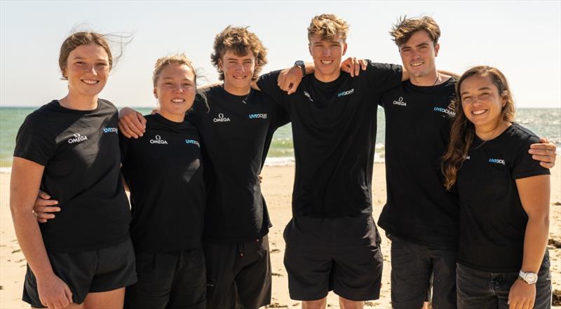 The Live Ocean Racing team for Foiling Week 2023: left to right Serena Woodall, Liv Mackay, George Lee Rush (reserve sailor), Seb Menzies, Andre Vandam (boat captain) and Alex Maloney photo copyright Live Ocean Racing taken at Royal New Zealand Yacht Squadron and featuring the ETF26 class