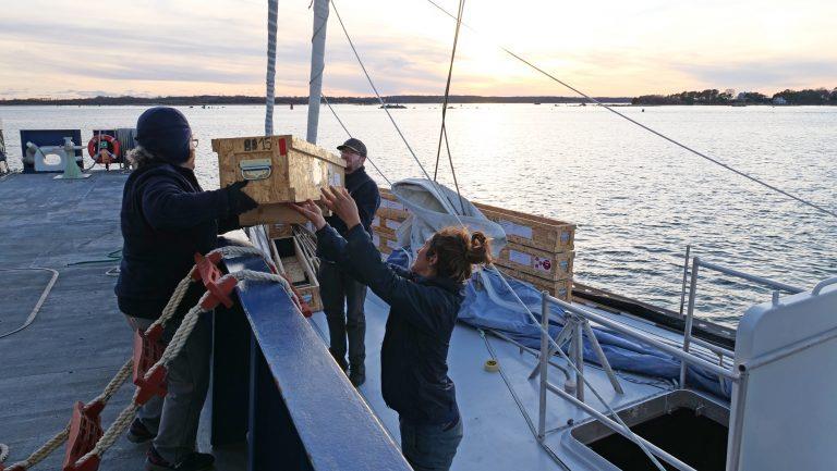 Approximately 78 Argo floats were loaded onto the S/V Iris as it prepares for the second leg of its 100-day mission. - photo © Ken Kostel / Woods Hole Oceanographic Institution