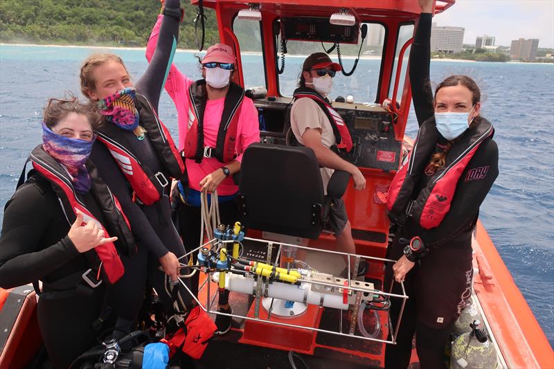 The ocean and climate change team prepare a suite of instruments to carefully lower to the seafloor to record environmental information. - photo © NOAA Fisheries