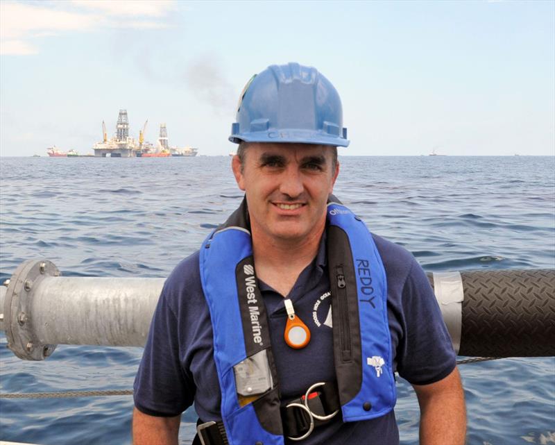 WHOI marine chemist Chris Reddy, during the 2010 Deepwater Horizon response - photo © Woods Hole Oceanographic Institution