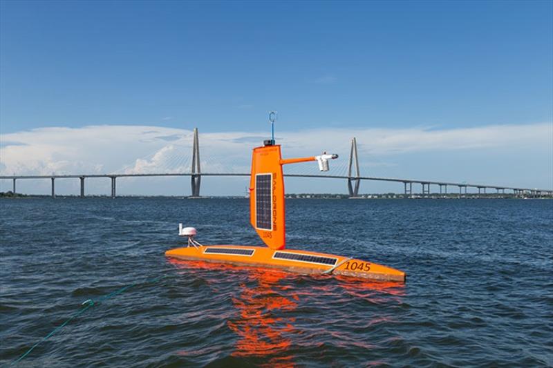 SD 1045 in Charleston Harbor with the Cooper River Bridge in the background - photo © Saildrone