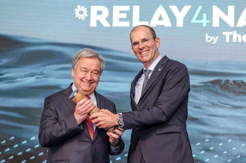 The Ocean Race 2022-23. 23 January 2023. UN Secretary-General António Guterres receives the Relay4Nature Baton at The Ocean Race Summit Cabo Verde - photo © Sailing Energy / The Ocean Race