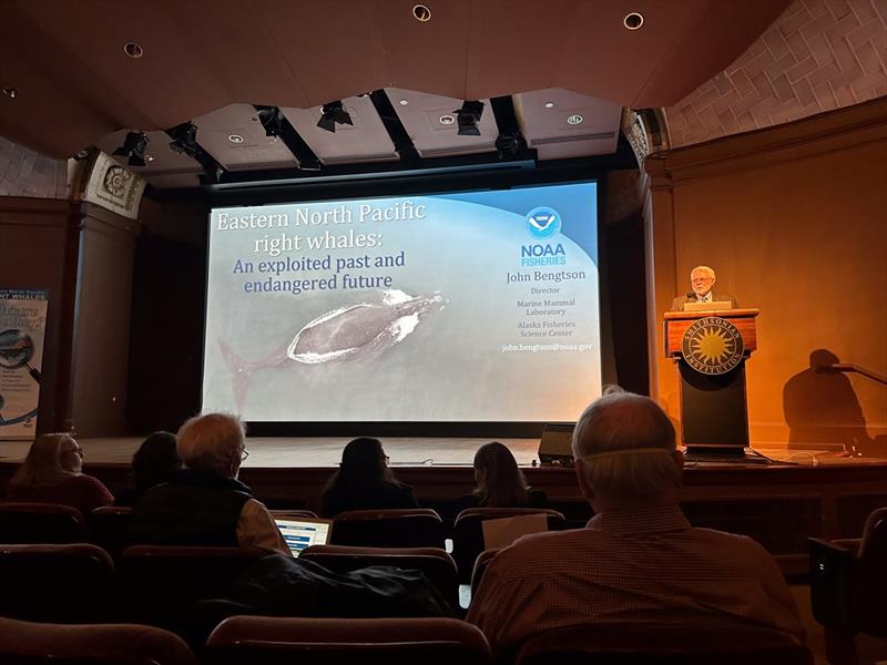 Dr. John Bengston, Marine Mammal Laboratory director at the Alaska Fisheries Science Center, presented on the extinction crisis facing the Eastern North Pacific right whale - photo © NOAA Fisheries / Paul Hillman