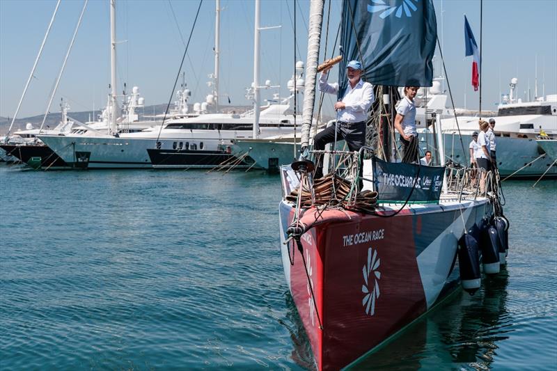 Relay4Nature arrives in Athens at the Our Ocean Conference. The UNSG's Special Envoy for Oceans, Peter Thomson, handed Nature's Baton to PM's Special Envoy for Oceans & Coordinator of `Our Ocean 2024` Conference, Dr. Dionysia-Theodora Avgerinopoulou - photo © Austin Wong / The Ocean Race