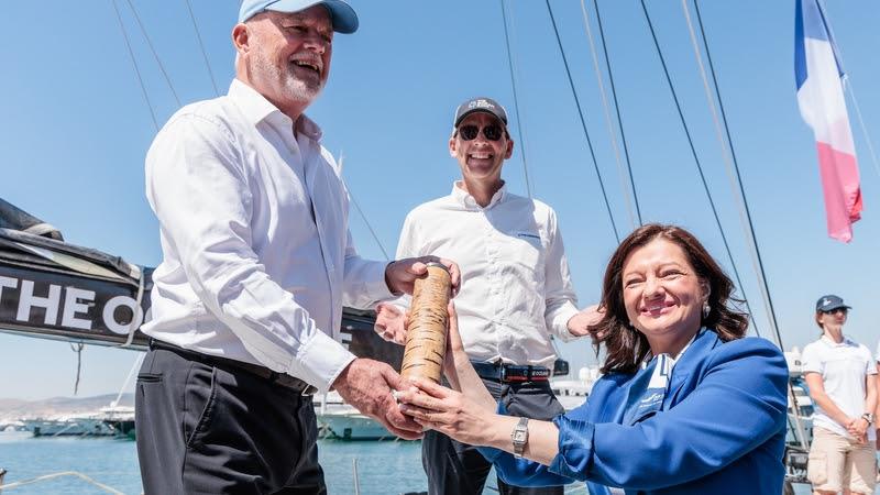 Relay4Nature arrives in Athens at the Our Ocean Conference. The UNSG's Special Envoy for Oceans, Peter Thomson, handed Nature's Baton to PM's Special Envoy for Oceans & Coordinator of `Our Ocean 2024` Conference, Dr. Dionysia-Theodora Avgerinopoulou photo copyright Austin Wong / The Ocean Race taken at  and featuring the Environment class