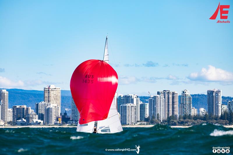 Flying High behind a swell - 2022 Gold Coast and Australasian Etchells Championship photo copyright Nic Douglass @sailorgirlhq taken at  and featuring the Etchells class