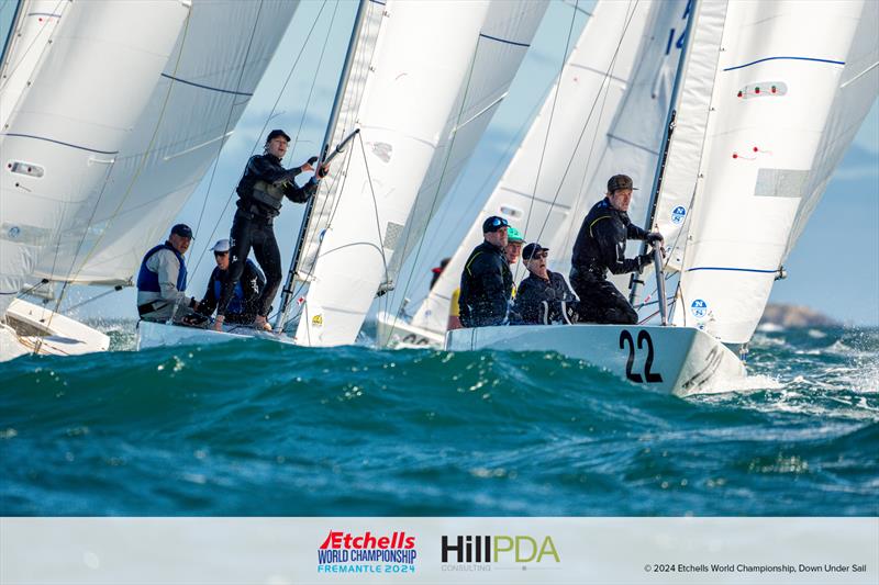 Lawrie Smith, Richard Parslow, Ruairiah Scott, Dave Hughes (GBR) on day 1 of the 2024 Etchells World Championships - photo © Alex Dare, Down Under Sail