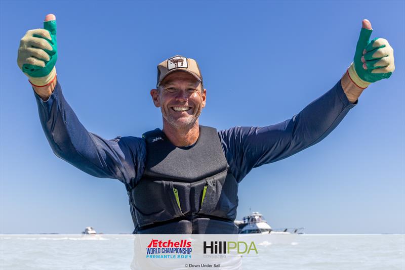 Graeme Taylor celebrates winning the 2024 Etchells World Championships - photo © Suellen Hurling for Live Sail Die and Down Under Sail