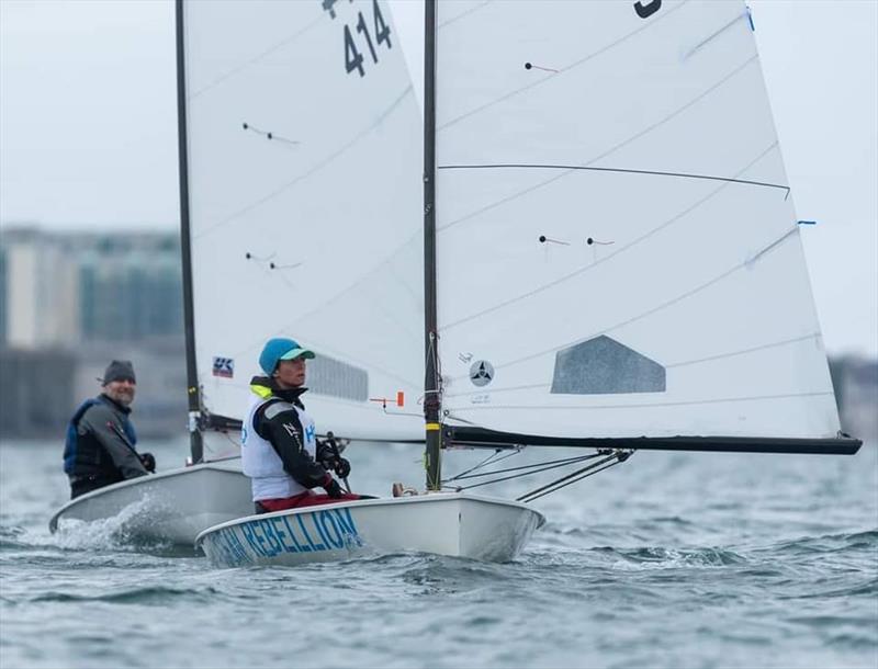 Close racing at the front of the fleet on Day 2 at the 2021 UK Europe National Championships photo copyright Linus Etchingham taken at Weymouth & Portland Sailing Academy and featuring the Europe class