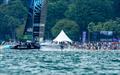 New Zealand SailGP Team race past the SailGP Beach Club and Fan Village on Race Day 2 of the Singapore Sail Grand Prix © Eloi Stichelbaut/SailGP