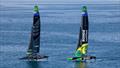 Black Foils SailGP Team ahead of Bonds Flying Roos SailGP Team (AUS) during a practice session ahead of the Switzerland Sail Grand Prix in Geneva, Switzerland. Sept 18, 2026 &copy; Jonathan Nackstrand/SailGP