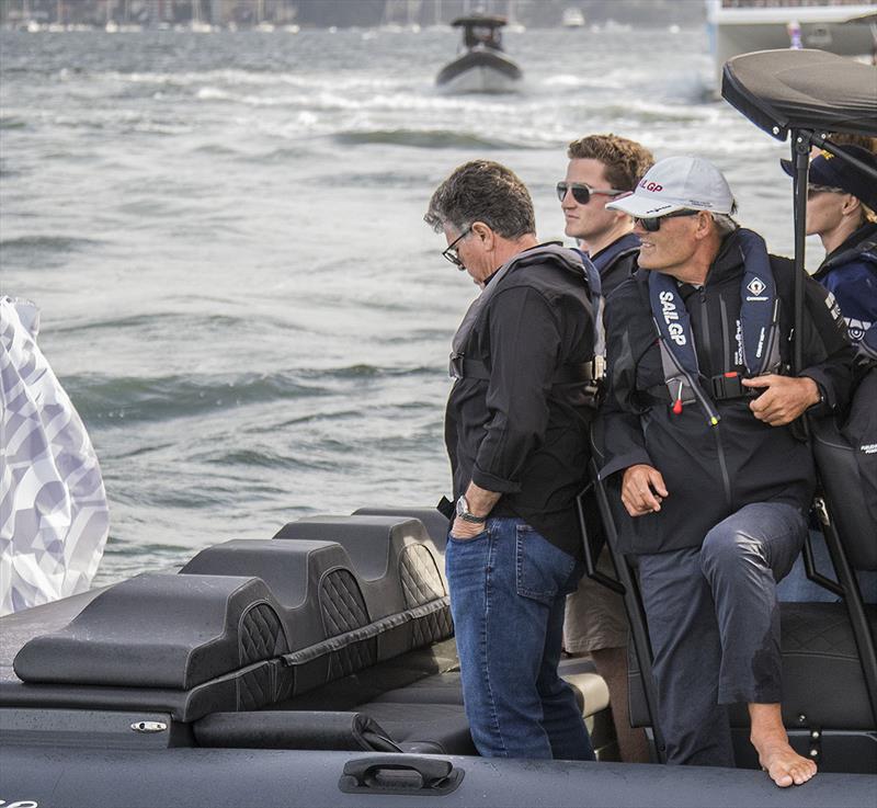 Sir Russell Coutts observes as INEOS Team GBR come in to win the final of the SailGP season opener on Sydney Harbour - photo © John Curnow