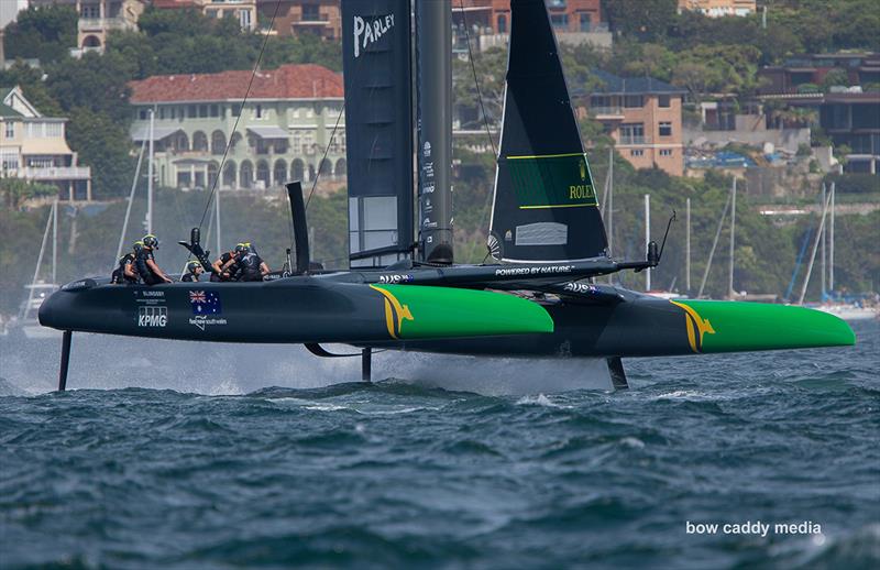 Australia SailGP Team on the home stretch photo copyright Bow Caddy Media taken at  and featuring the F50 class