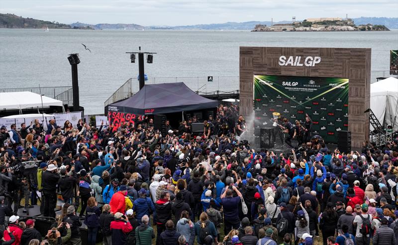 Australia SailGP Team lift the trophy after winning the Championship on Race Day 2 of San Francisco SailGP, Season 2 - photo © Adam Warner/SailGP