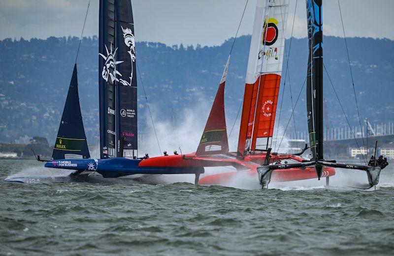 Collision between USA SailGP Team and Spain SailGP Team on Race Day 2 of San Francisco SailGP, Season 2 - photo © Ricardo Pinto for SailGP