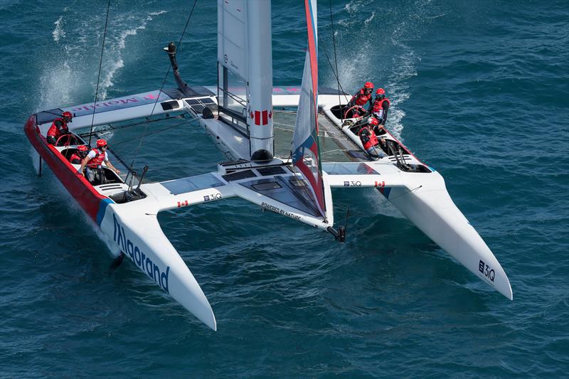 Canada SailGP Team helmed by Phil Robertson in action on Race Day 2  - T-Mobile United States Sail Grand Prix, Chicago at Navy Pier, Lake Michigan, Season 3 photo copyright Simon Bruty/SailGP taken at Chicago Sailing and featuring the F50 class