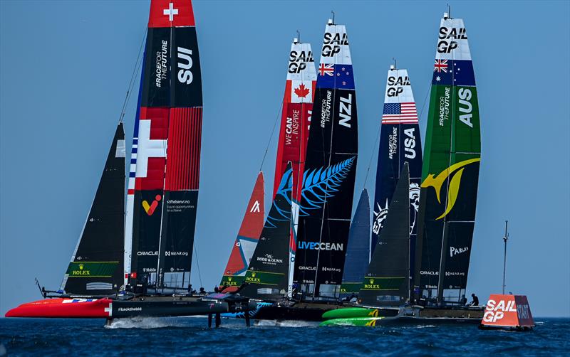 Switzerland SailGP Team, Canada SailGP Team, New Zealand SailGP Team, USA SailGP Team and Australia SailGP Team practicing - T-Mobile United States Sail Grand Prix, Chicago at Navy Pier, Lake Michigan, Season 3 - photo © Jon Buckle/SailGP