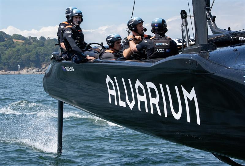 New Zealand SailGP Team co-helmed by Peter Burling and Blair Tuke during a practice session ahead of the Great Britain Sail Grand Prix | Plymouth in Plymouth, England. 29th July 2022 photo copyright Bob Martin/SailGP taken at Plymouth Yacht Club and featuring the F50 class