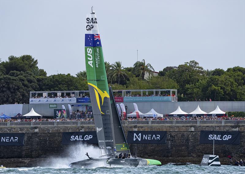 Australia SailGP Team helmed by Tom Slingsby on Race Day 2 of the Spain Sail Grand Prix in Cadiz, Andalusia, Spain. 25th September photo copyright Bob Martin for SailGP taken at  and featuring the F50 class