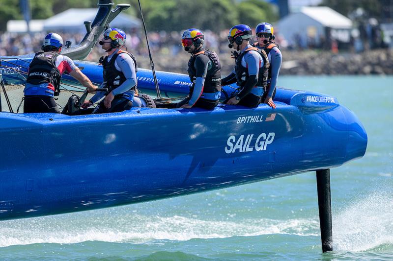 USA SailGP Team helmed by Jimmy Spithill in action during a practice session on Race Day 1 of the ITM New Zealand Sail Grand Prix in Christchurch, New Zealand - photo © Ricardo Pinto for SailGP